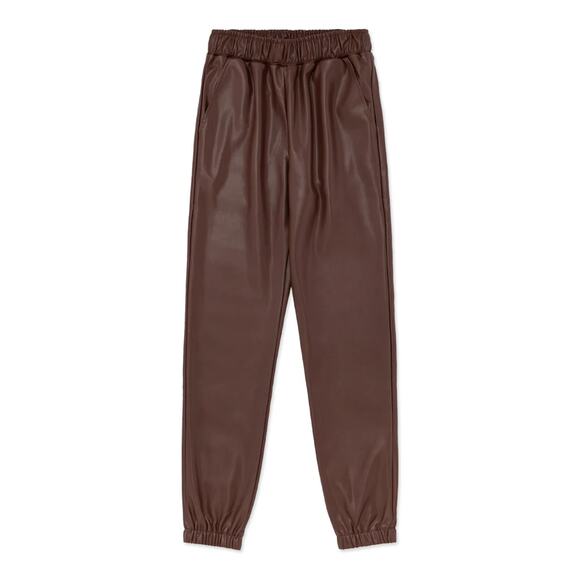 WeWoreWhat Brown Vegan Leather Joggers in Cacao Size Large - Picture 2 of 10